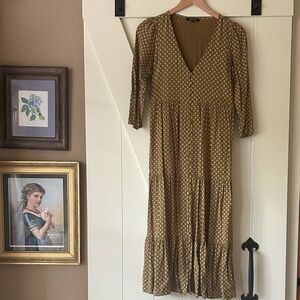 Madewell Olive Green Floral Long Sleeve Dress